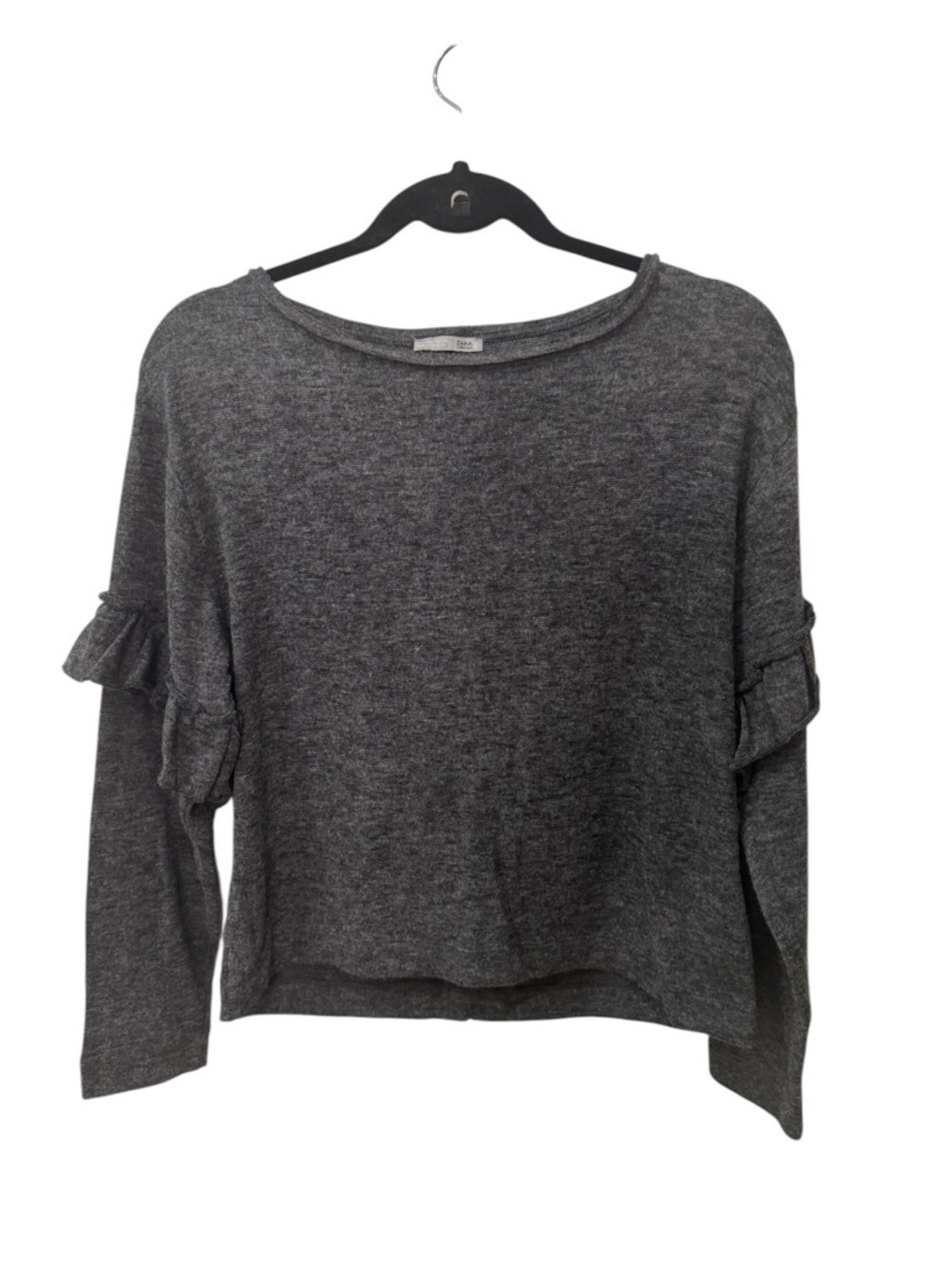 Zara Collection women's gray long-sleeve sweater featuring ruffle detail sz S